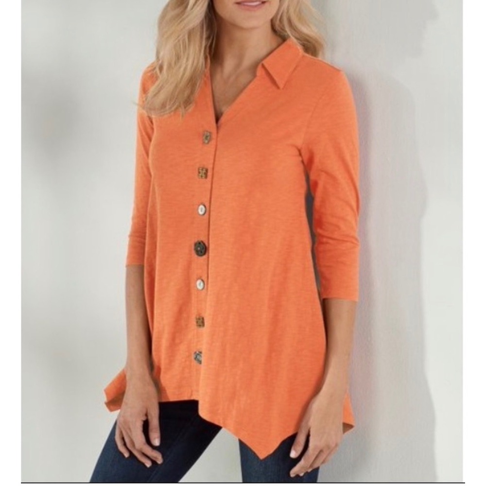 Soft Surroundings Danielle Button Tunic M Mixed Novelty Buttons Boho Artisan